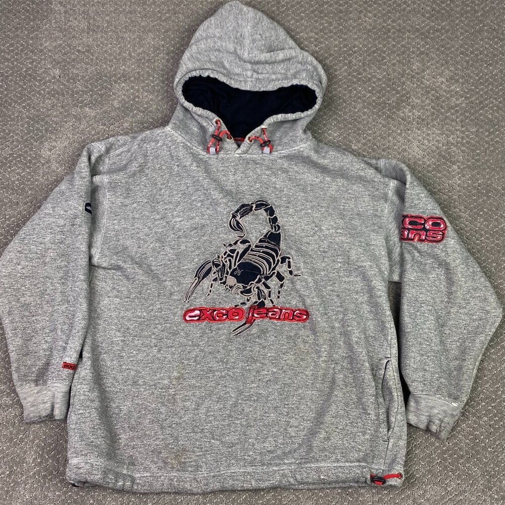 Vintage Y2K 90s Exco Jeans Scorpion Hoodie Men's Large Gray